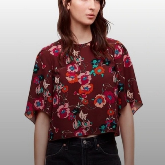 Aritzia Wilfred Cambria Floral Maroon Blouse Top Workwear Office Church Size XXS - Picture 3 of 7